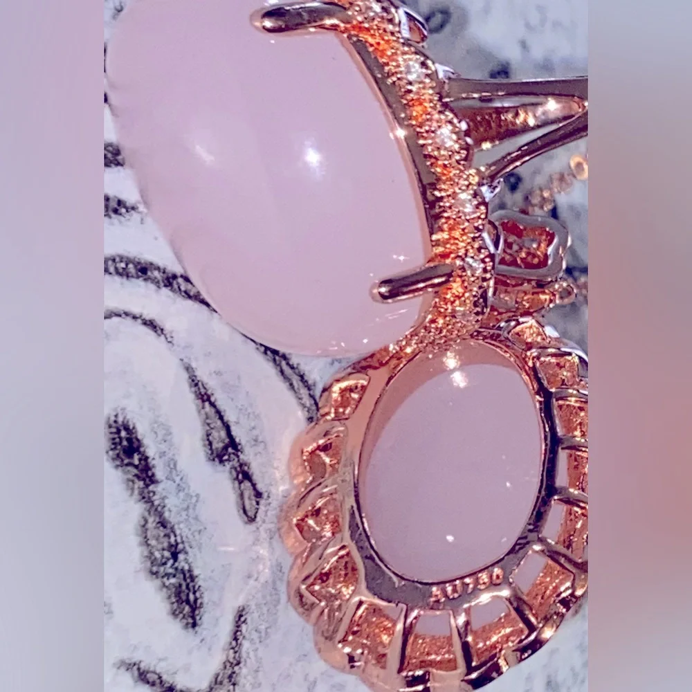 Unmarked Rose Gold Necklace/Ring Set in Glamour Pink Gold Fill-Artificial Quartz - Picture 10 of 16